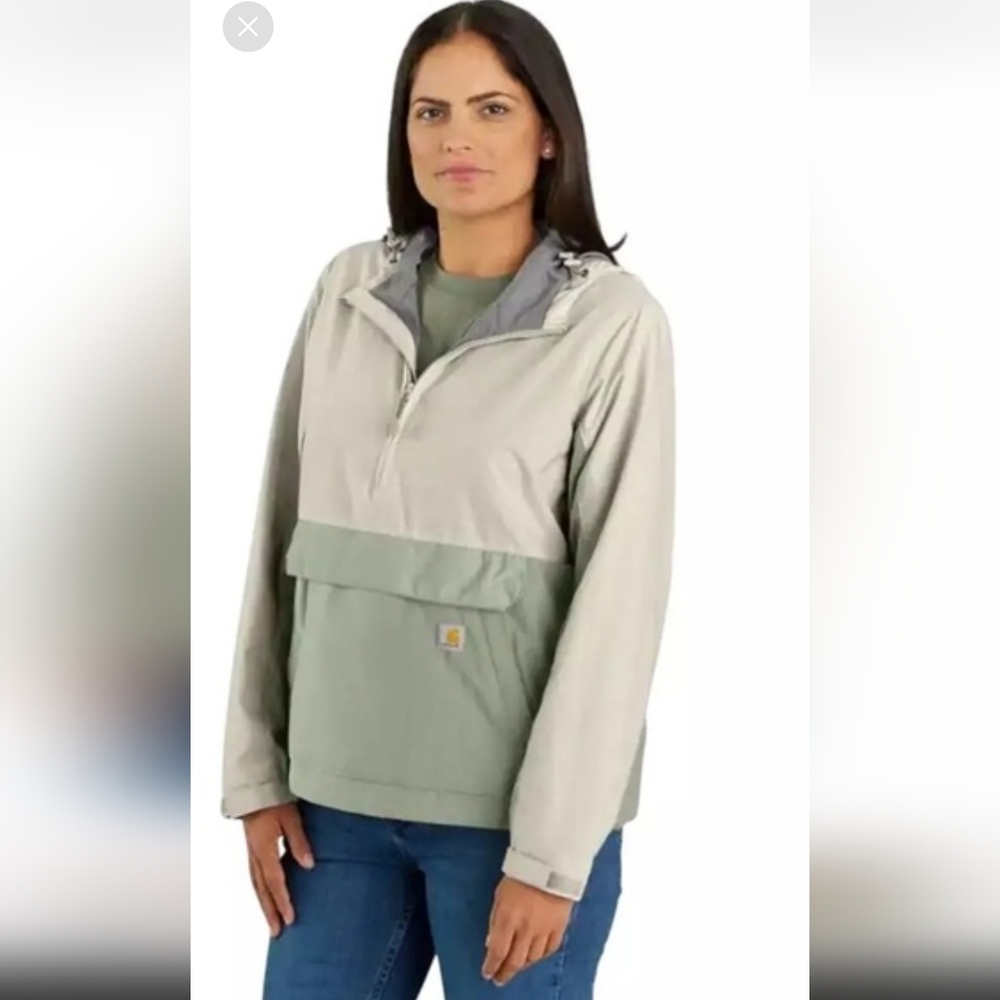 Carhartt | Rain Defender Womens Half Zip Pullover Windbreaker Chalk/Sage, LARGE - Picture 2 of 6